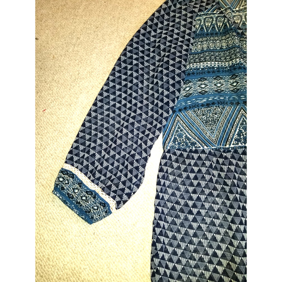 Womens Dress-FLOREAT-ANTHROPOLOGIE-navy/wht "Tiered Peasant Maxi" silky/sheer-14 - Picture 3 of 4